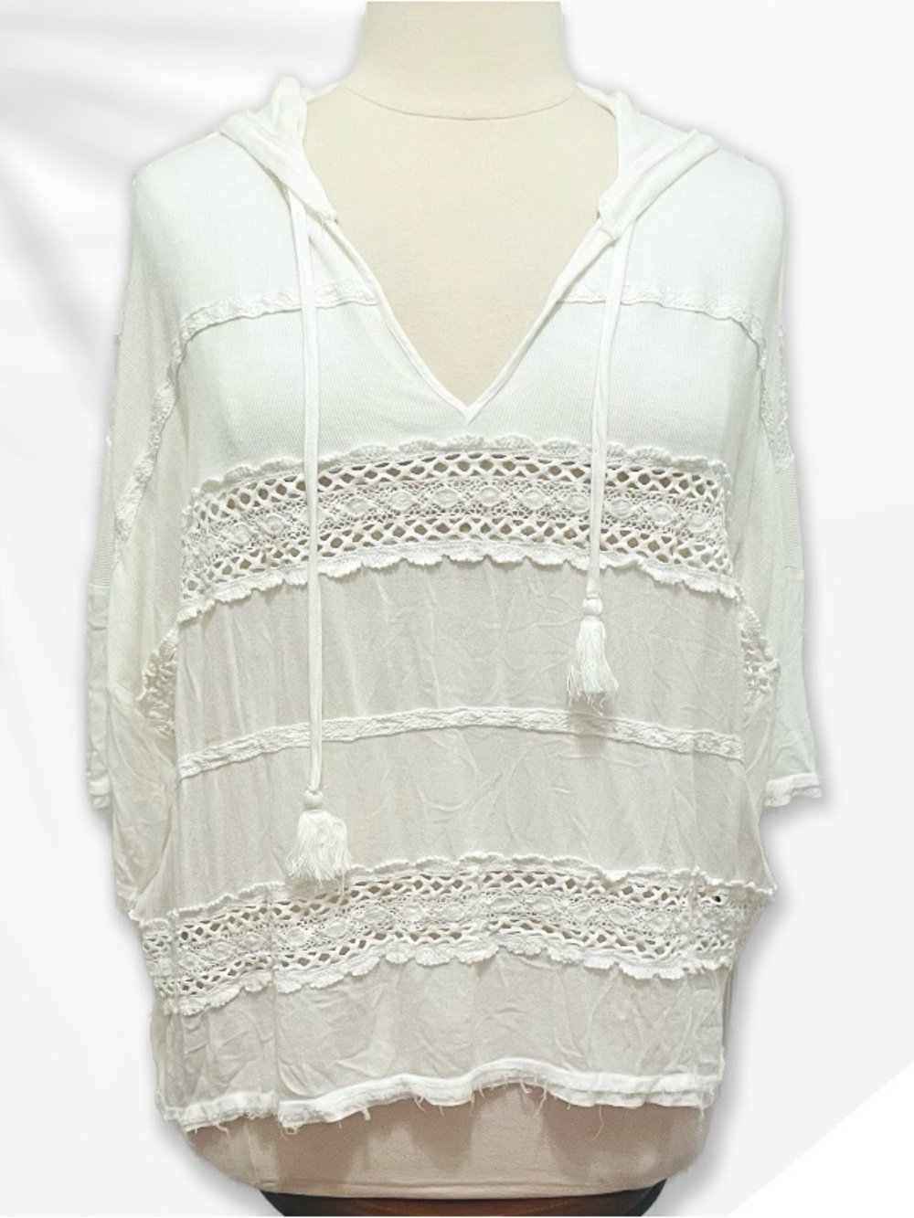Pol White Knit and Lace Hoodie M-2X NIB